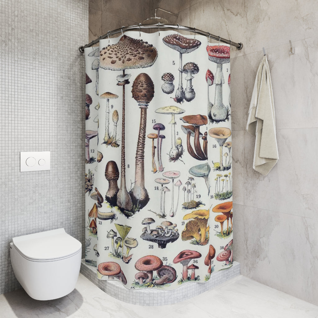 Mushroom Shower Curtain – Vintage Botanical Fungi Illustration Art