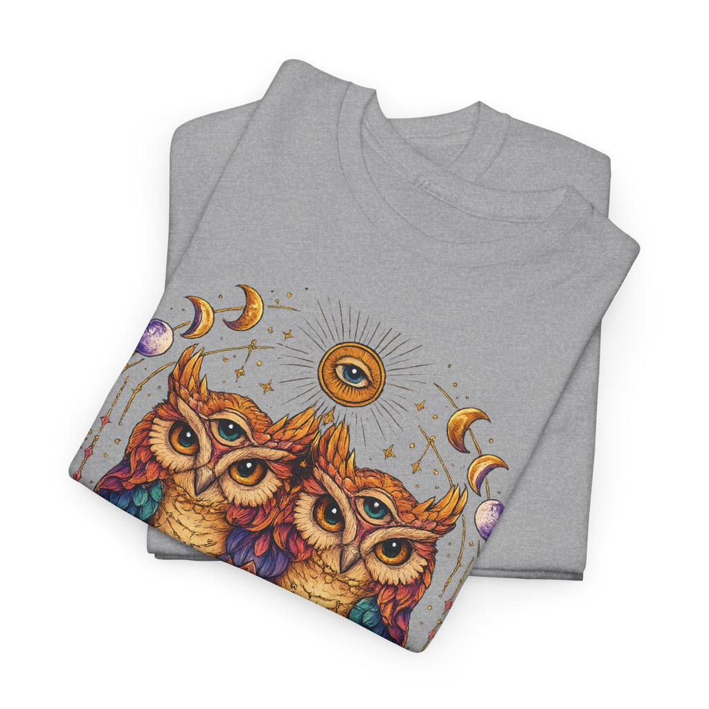 Mystical Triple Owl Illustration Tee Boho Moon Mystical Owl Shirt Boho Owl Graphic Tee Celestial Nature Shirt Spiritual Animal T Shirt