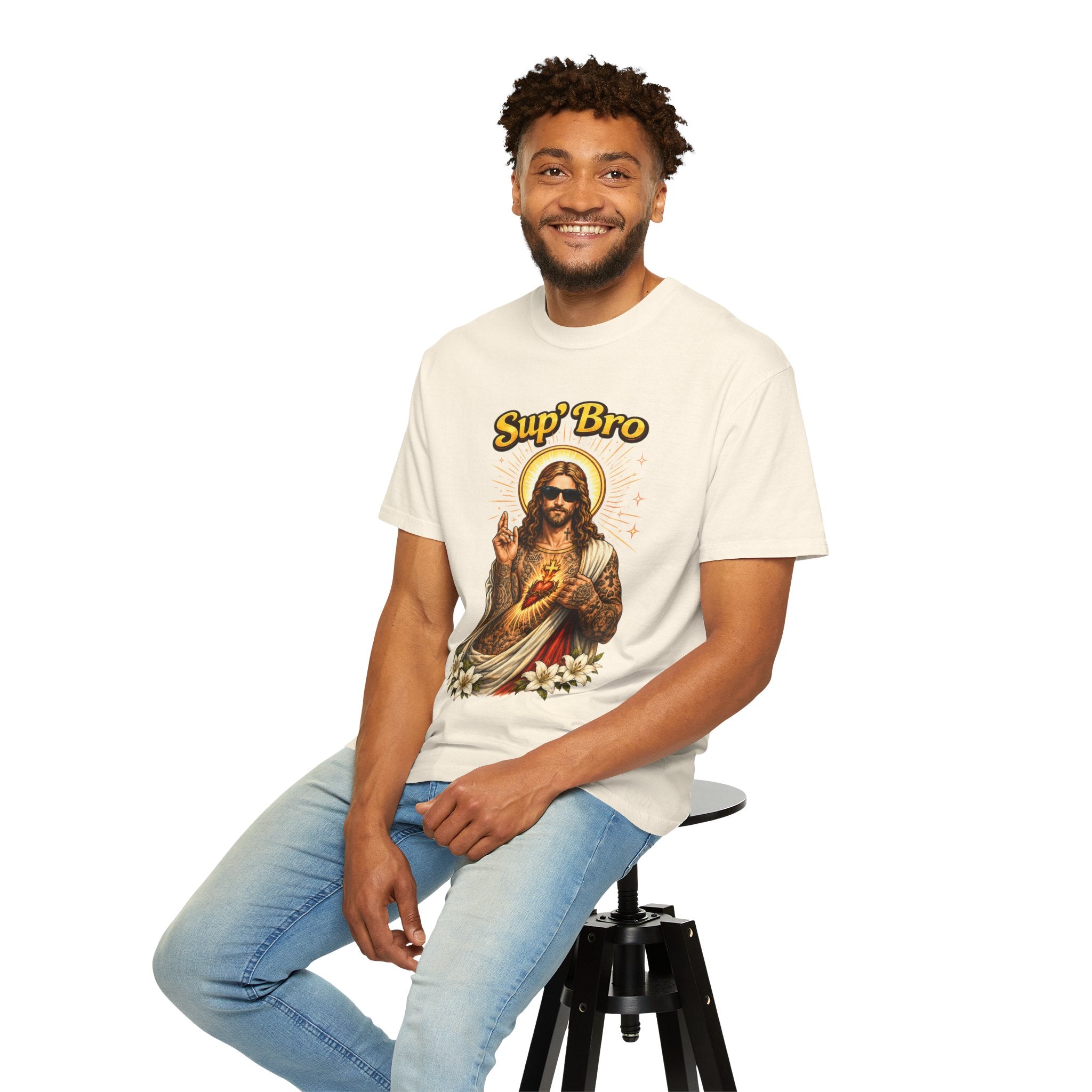 Sup Bro Tattoo Jesus Graphic Tee Funny Faith Tee Edgy Christian Graphic T Shirt Unisex Oversized Aesthetic Tee Viral TikTok Style
