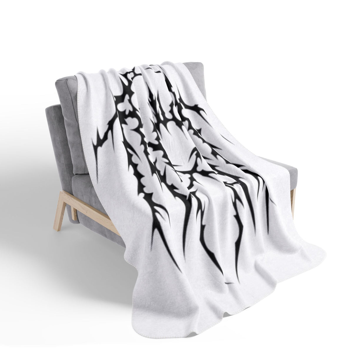 Gothic Thorn Sherpa Blanket | Sleep Token Band Black & White Abstract Fleece Throw