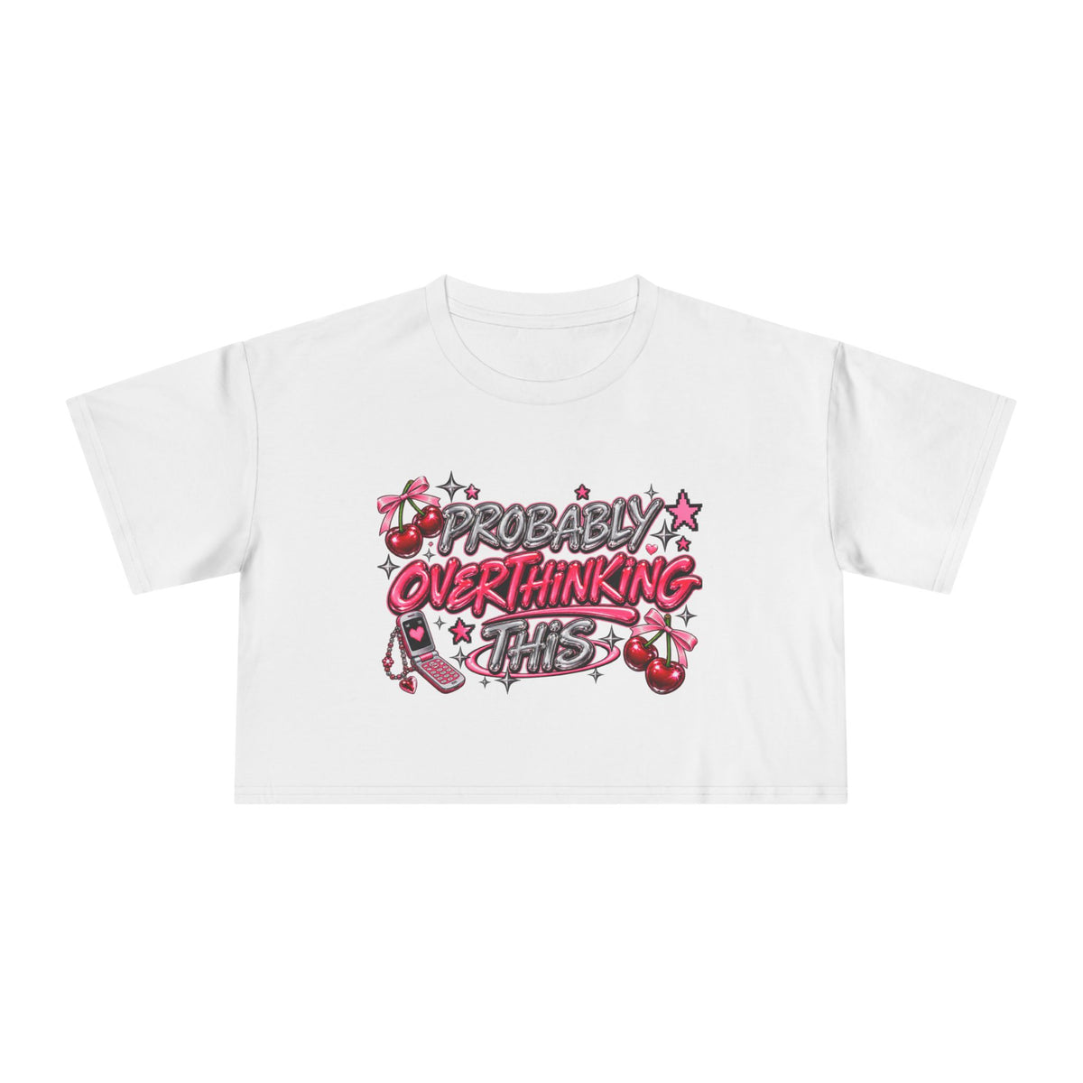 Probably Overthinking This Crop Tee | Pink Graphic Cherry Design