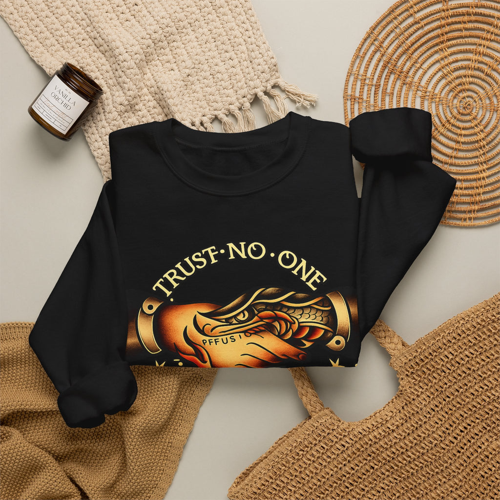 Trust No One Sweatshirt Vintage Tattoo Style Crewneck Retro Graphic Sweatshirt Alternative Streetwear Unisex Pullover Gift For Him Her