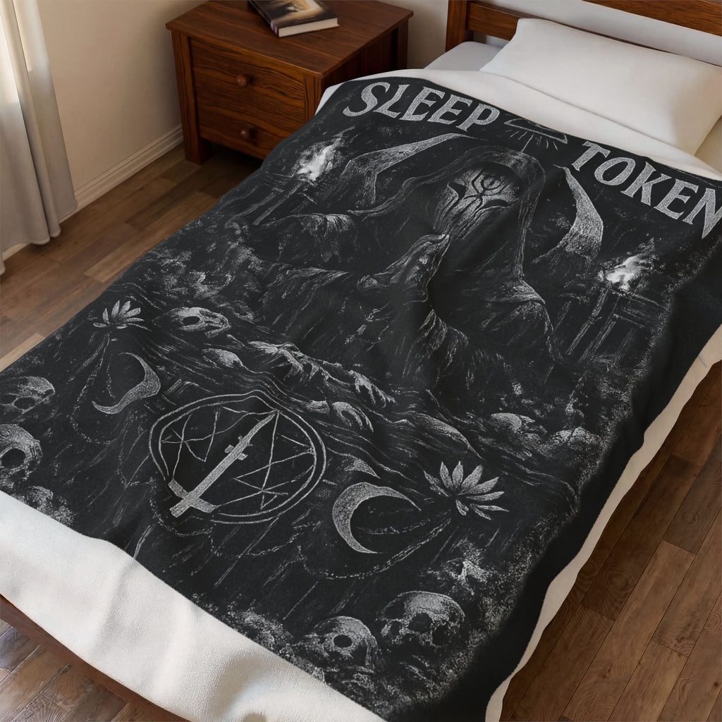 Sleep Token priest artwork Velveteen Blanket | dark gothic skulls crescent moons