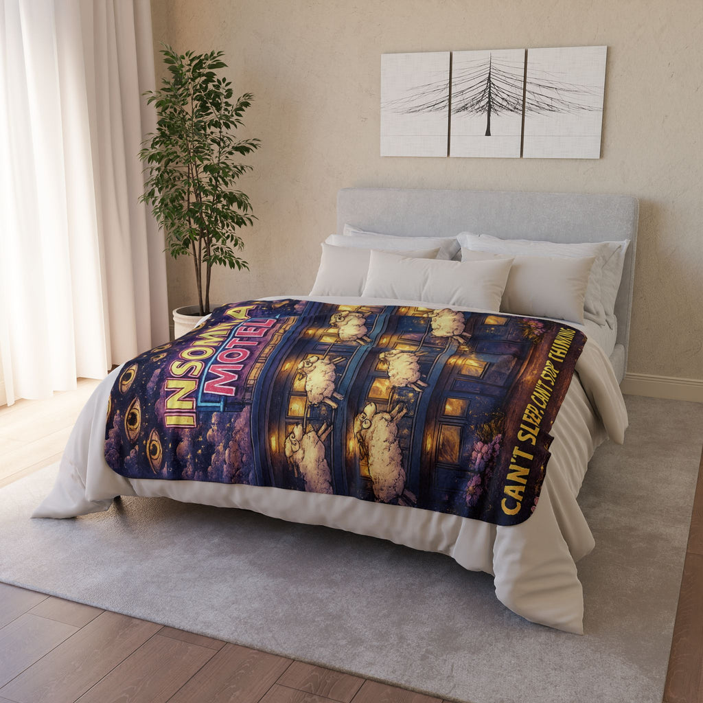 Insomnia Motel sheep pattern Fleece Sherpa Blanket | can't sleep can't stop thinking