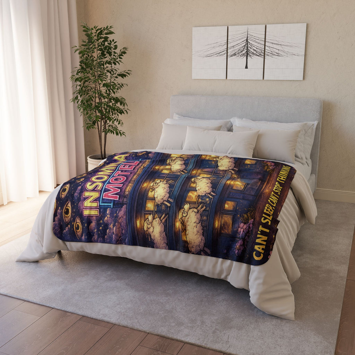 Insomnia Motel sheep pattern Fleece Sherpa Blanket | can't sleep can't stop thinking