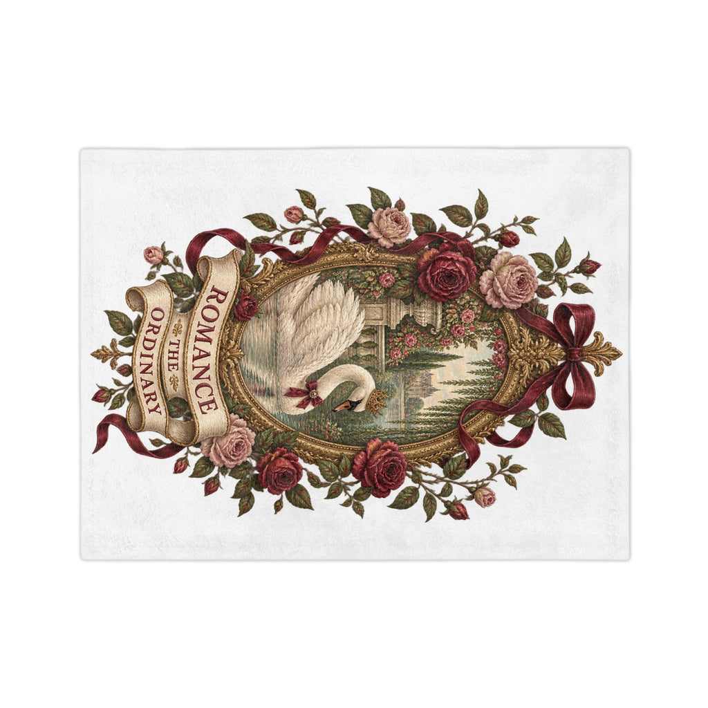 Romance the Ordinary Velveteen Microfiber Blanket | Swan Rose Victorian Illustration