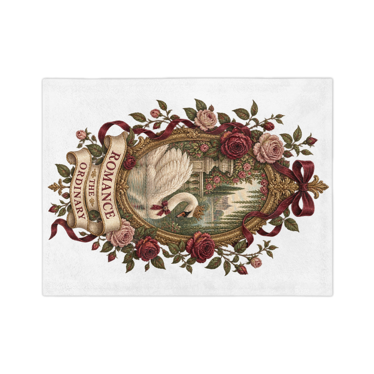 Romance the Ordinary Velveteen Microfiber Blanket | Swan Rose Victorian Illustration