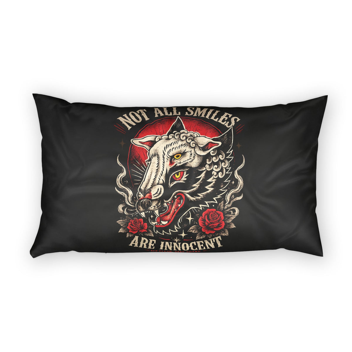 Not All Smiles Are Innocent Pillow Sham Gothic Bedding Dark Aesthetic Pillow Cover Tattoo Style Wolf Decor Alternative Bedroom Decor