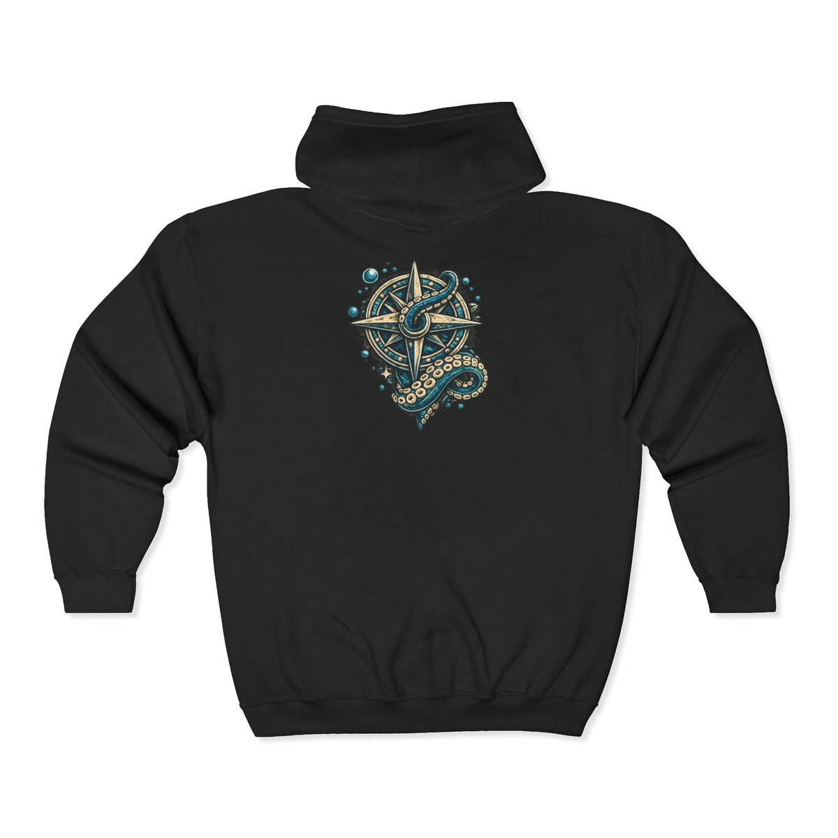 Nautical Compass & Octopus Zip Hoodie — Steampunk Sea Skull Design