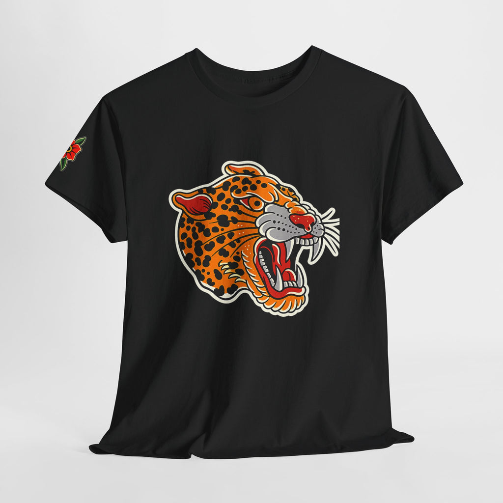 Traditional Leopard Head Tattoo Shirt Vintage Panther Graphic Tee Old School Tattoo Style Streetwear Unisex Black T Shirt for Tattoo Lovers