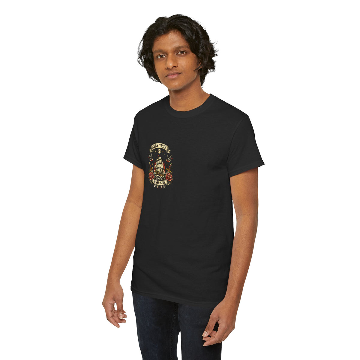 Stay True Never Sink T-Shirt — Vintage Sailboat Tattoo Graphic Tee