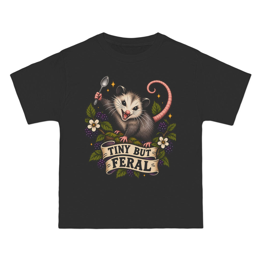 Tiny But Feral opossum illustration T-Shirt | vintage floral banner