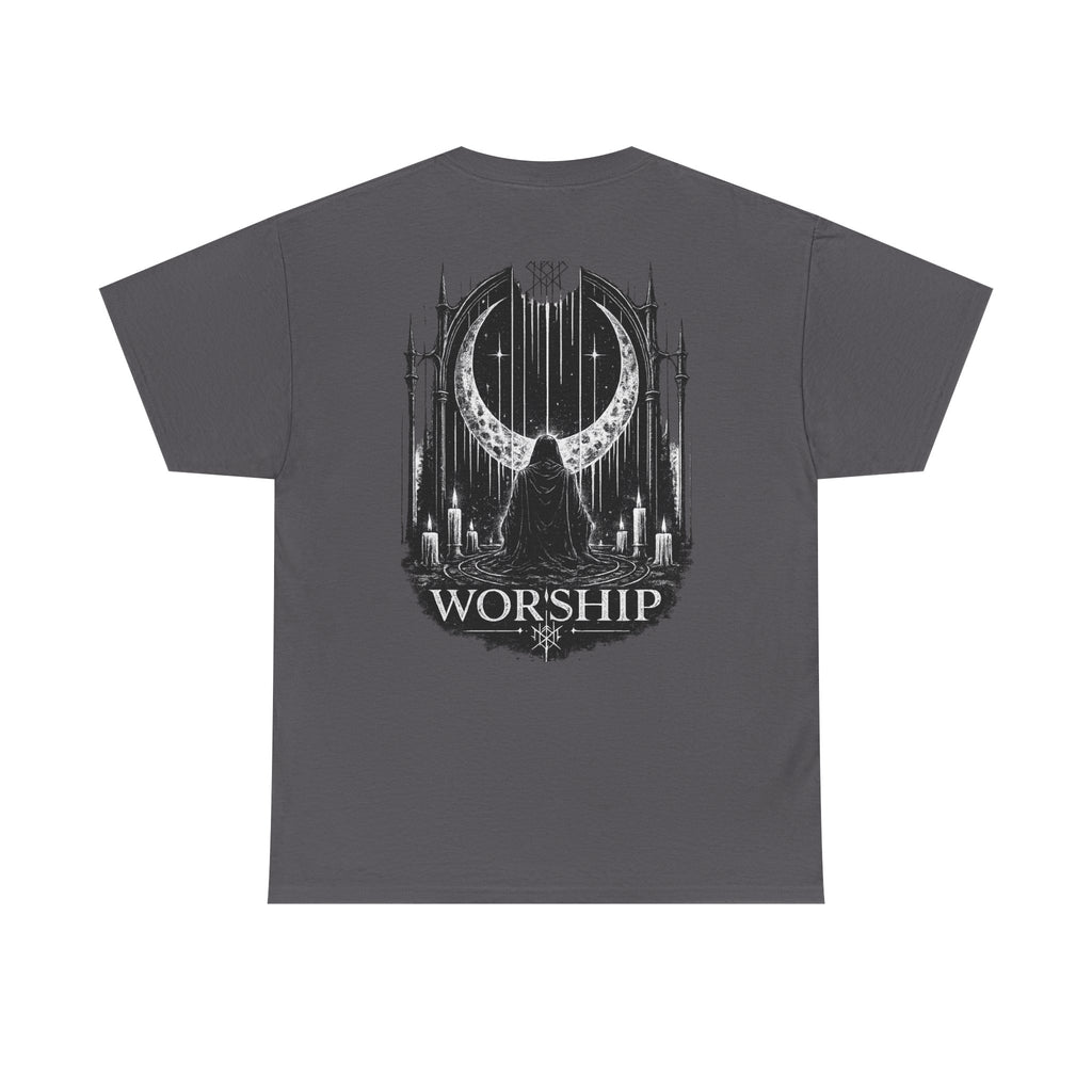 Worship Gothic Moon Tee — Dark Cathedral Graphic T-Shirt
