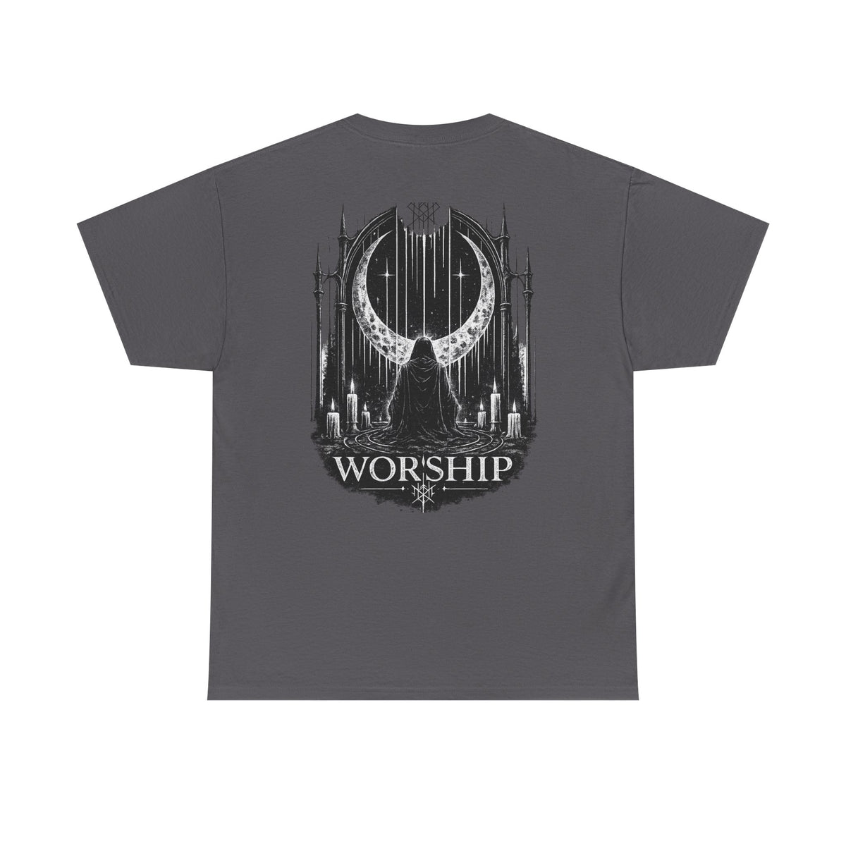 Worship Gothic Moon Tee — Dark Cathedral Graphic T-Shirt