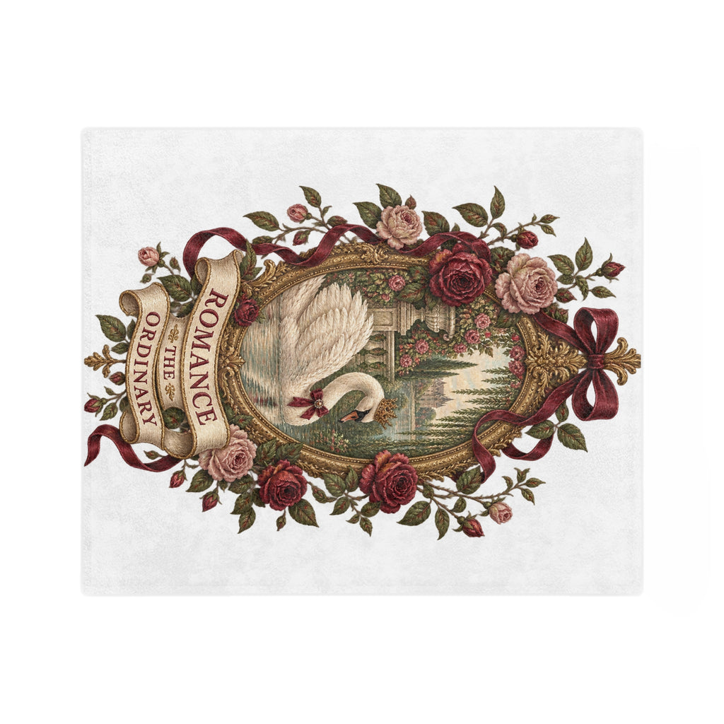 Romance the Ordinary Velveteen Microfiber Blanket | Swan Rose Victorian Illustration