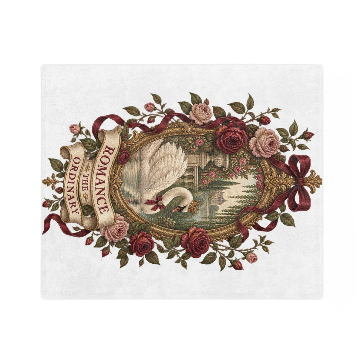 Romance the Ordinary Velveteen Microfiber Blanket | Swan Rose Victorian Illustration