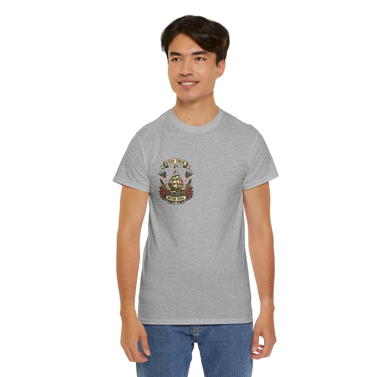 Stay True Never Sink T-Shirt — Vintage Sailboat Tattoo Graphic Tee