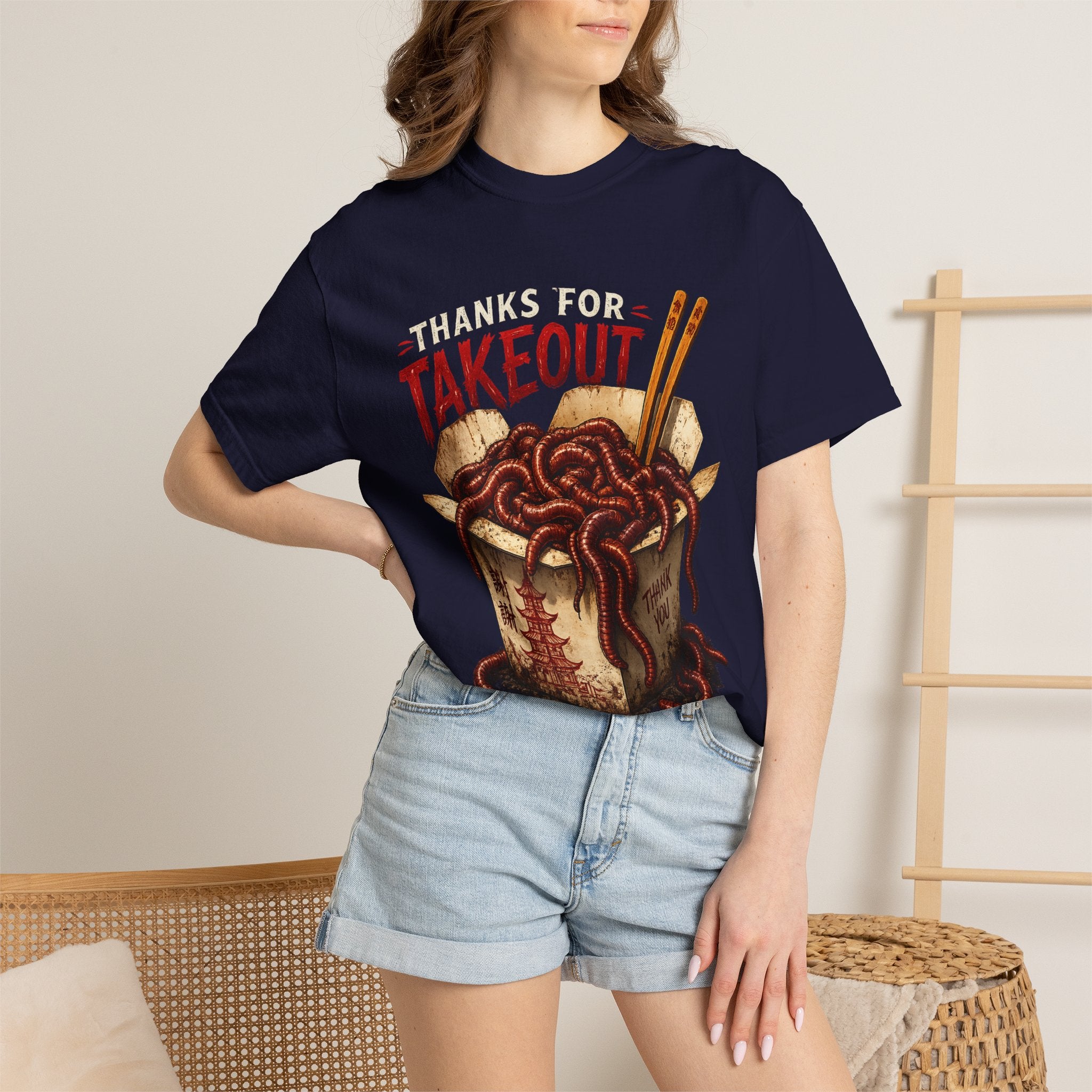 Funny Worm Takeout Shirt Extra Protein Tee Weird Graphic T Shirt Dark Humor Streetwear Vintage Style Unisex Tee Food Joke Shirt