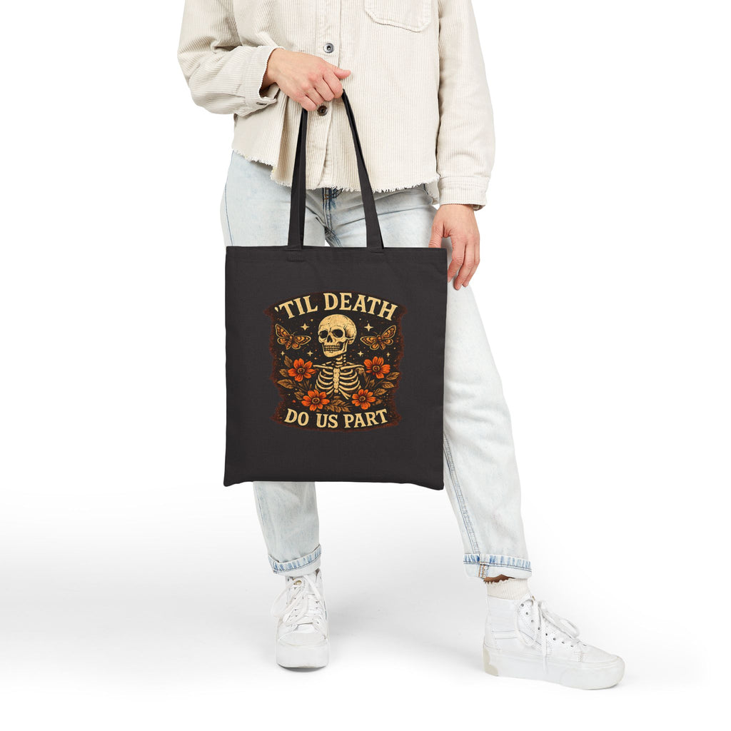 Tote Bag — 'Til Death Do Us Part' Skeleton Floral Cotton Canvas Tote