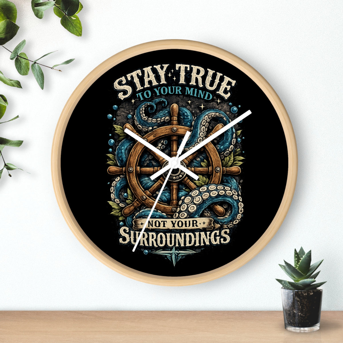 Nautical Octopus Wall Clock Coastal Gothic Decor Ocean Inspired Clock Stay True To Your Mind Alternative Wall Art