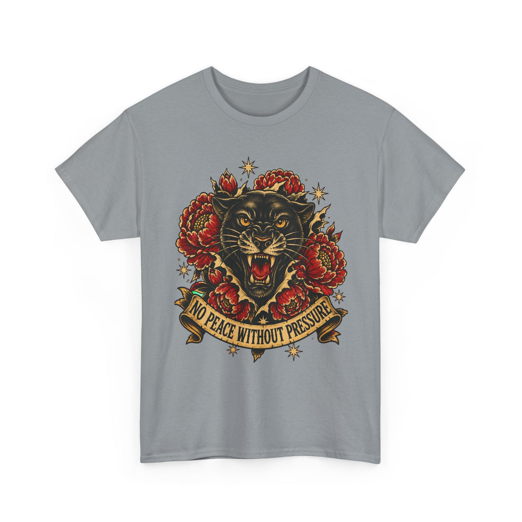 Roaring Panther with Roses T-Shirt | No Peace Without Pressure