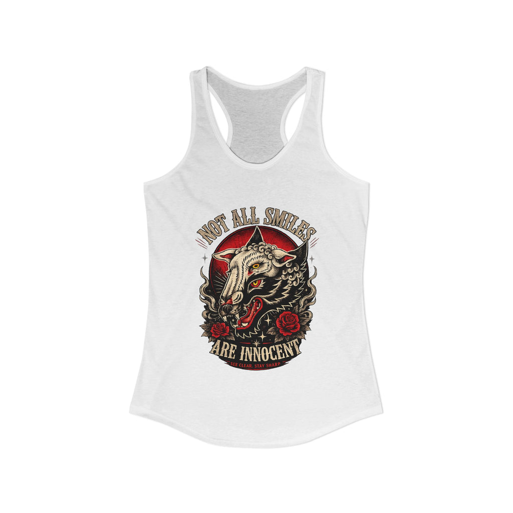 Not All Smiles Are Innocent Racerback Tank Wolf Graphic Tank Alternative Streetwear Gothic Tank Tattoo Style Women Shirt