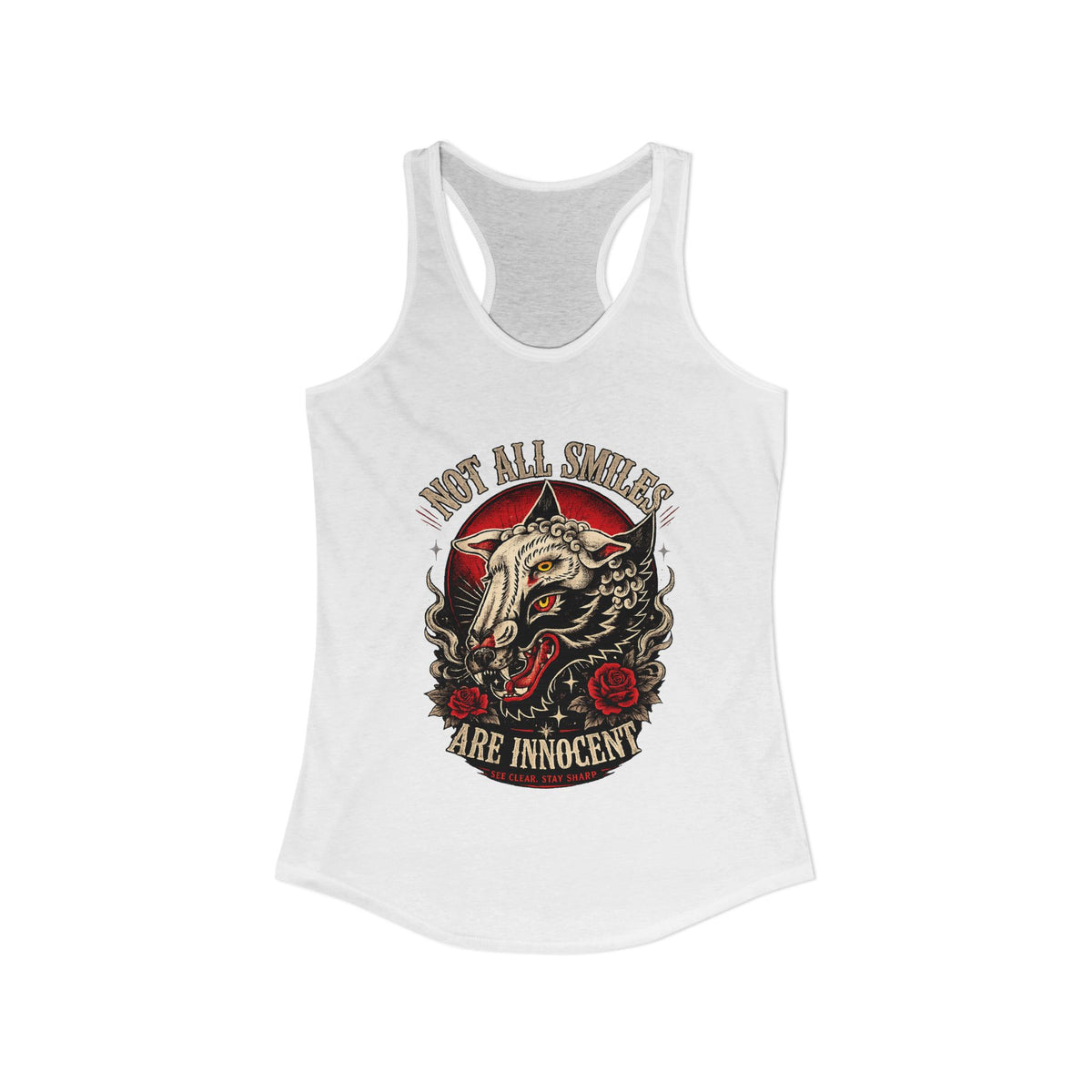 Not All Smiles Are Innocent Racerback Tank Wolf Graphic Tank Alternative Streetwear Gothic Tank Tattoo Style Women Shirt