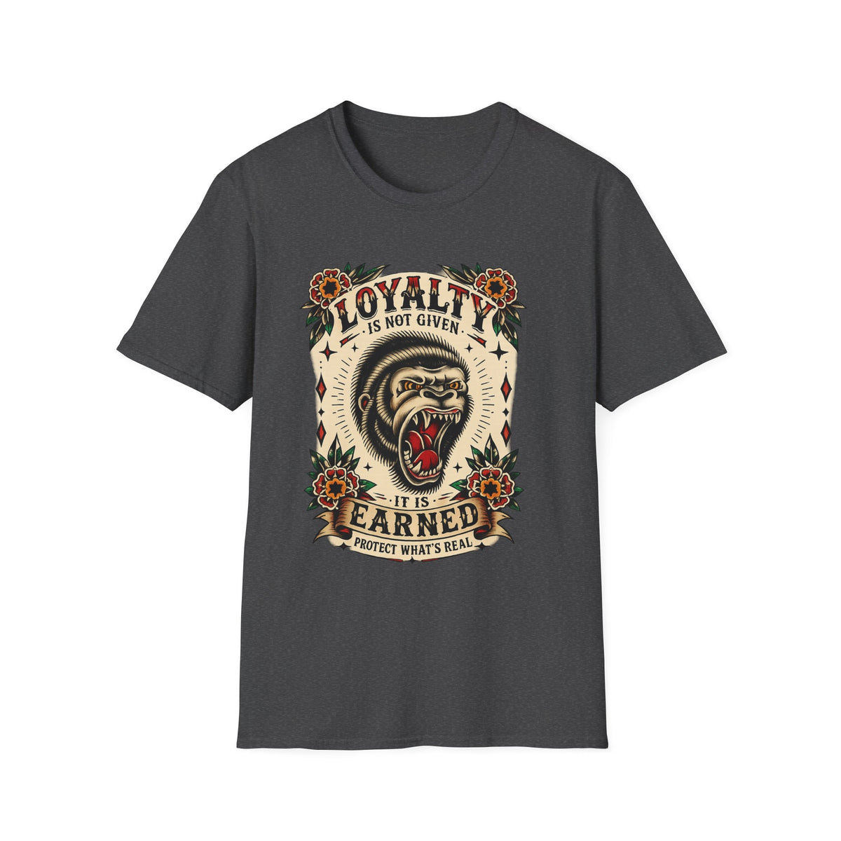 Loyalty Is Earned Gorilla Graphic T Shirt Vintage Tattoo Style Biker Streetwear Tee