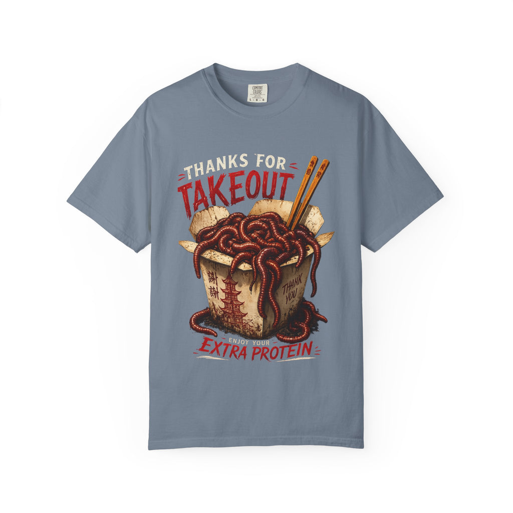 Funny Worm Takeout Shirt Extra Protein Tee Weird Graphic T Shirt Dark Humor Streetwear Vintage Style Unisex Tee Food Joke Shirt