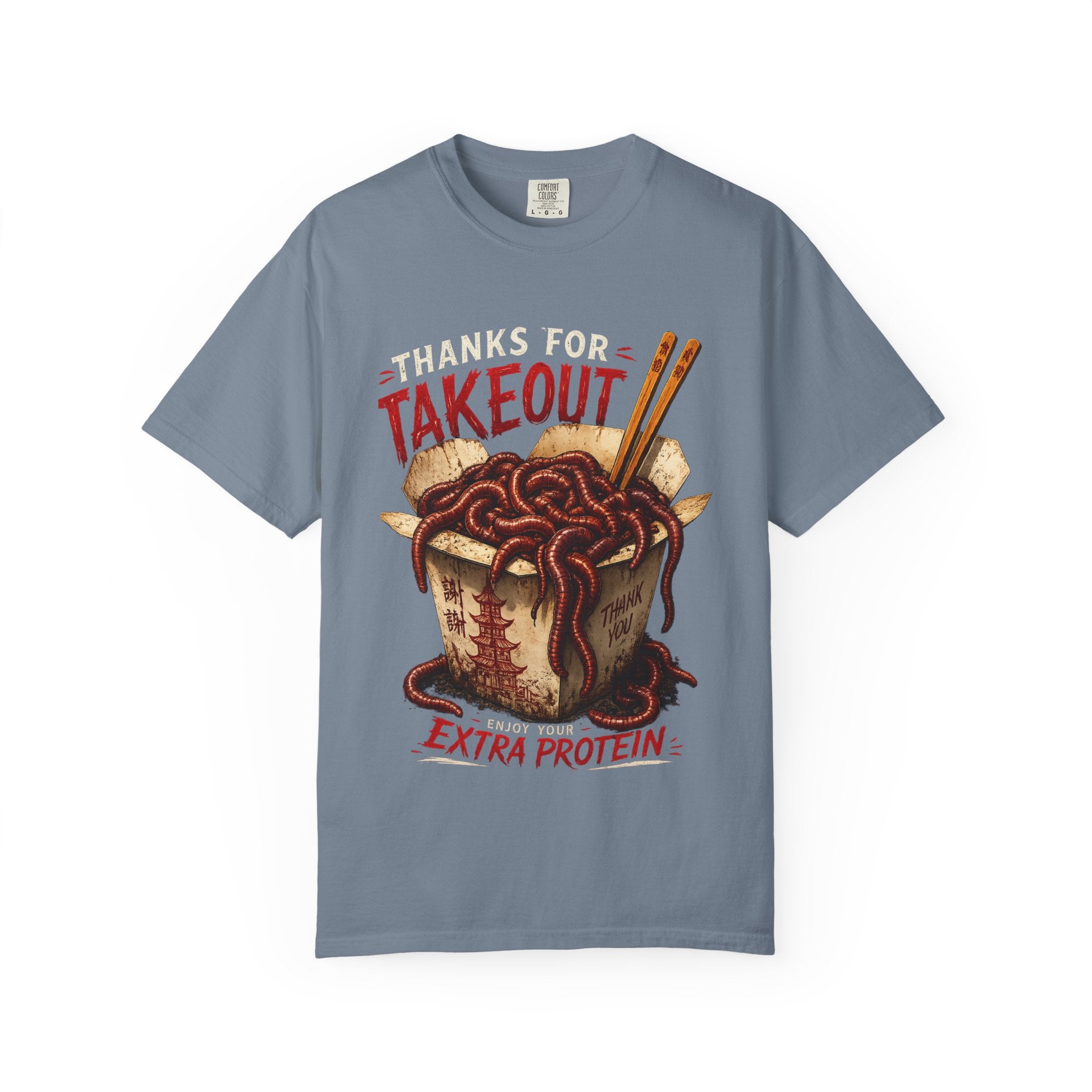 Funny Worm Takeout Shirt Extra Protein Tee Weird Graphic T Shirt Dark Humor Streetwear Vintage Style Unisex Tee Food Joke Shirt