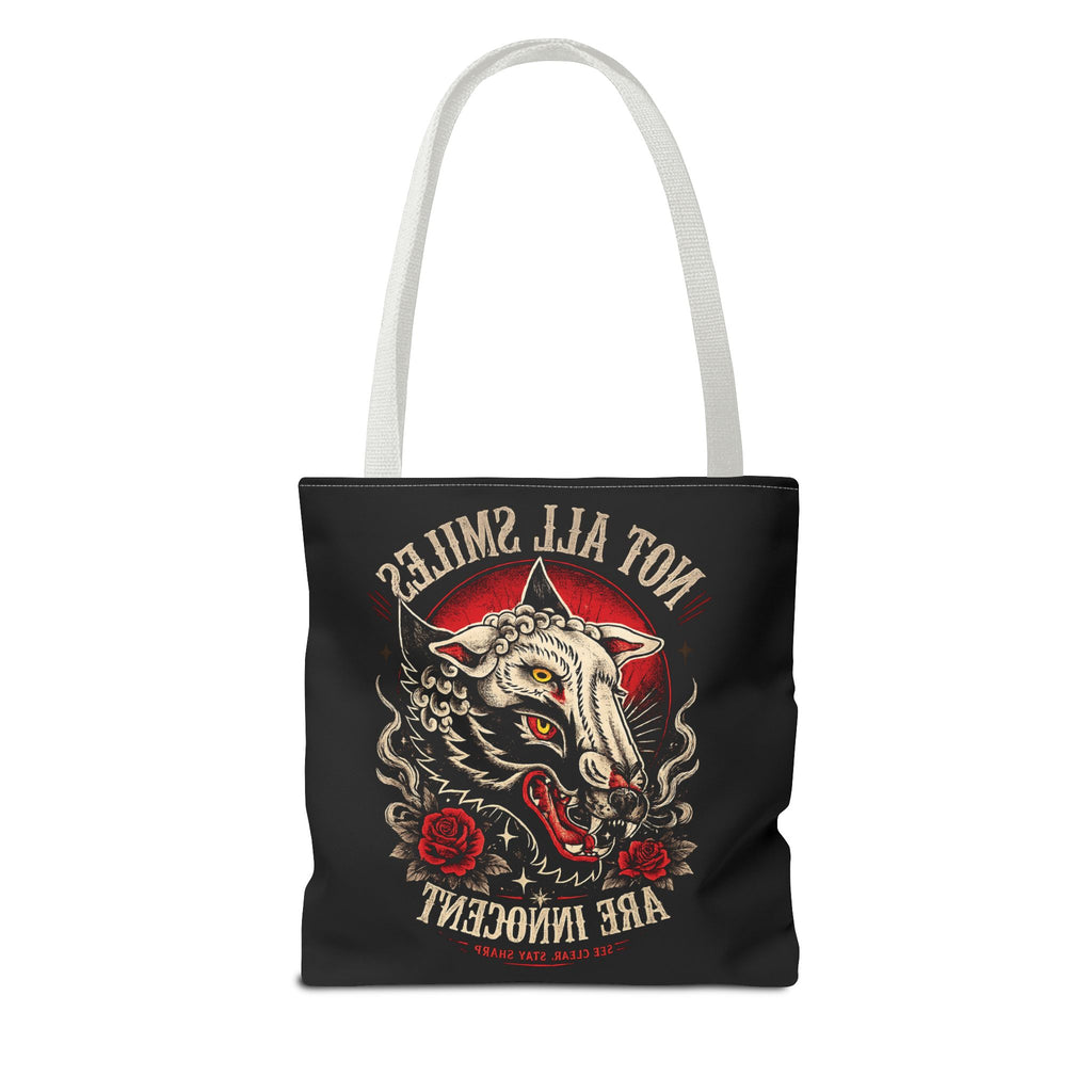 Not All Smiles Are Innocent Tote Bag – Gothic Wolf Skull Design