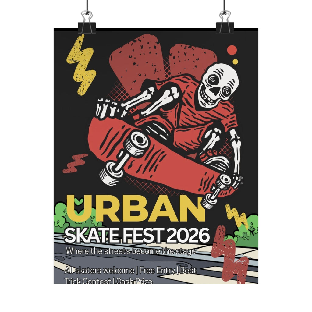 Urban Skate Fest 2026 Poster Skeleton Skateboard Art Print, Street Style Wall Decor