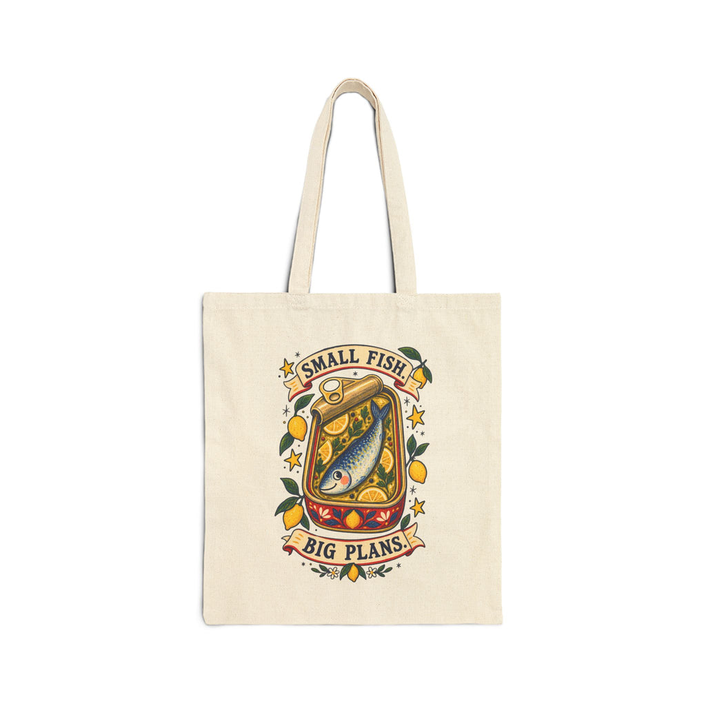 Small Fish Big Plans tote bag | Vintage fish illustration, nautical canvas tote