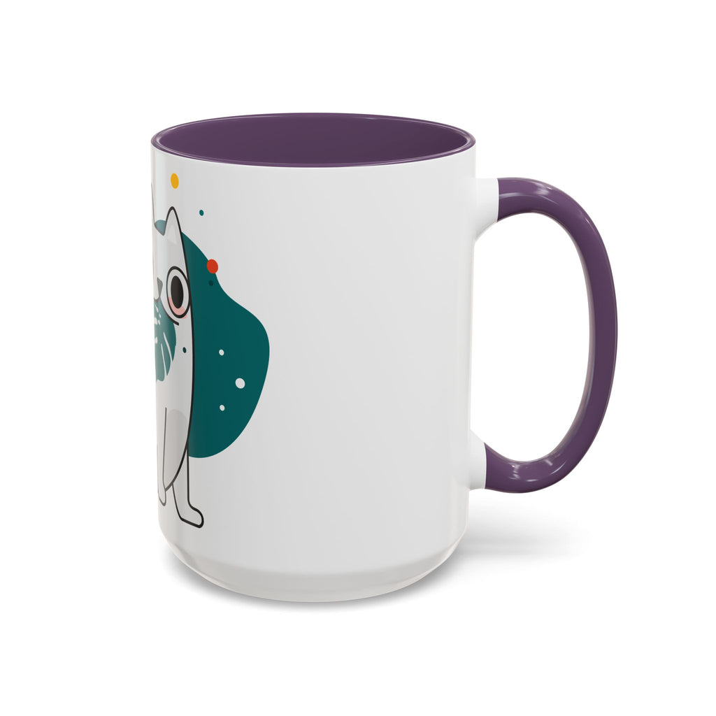 Cute Cat Coffee Mug  Playful White Cat with Tropical Leaf Accent 11oz 15oz
