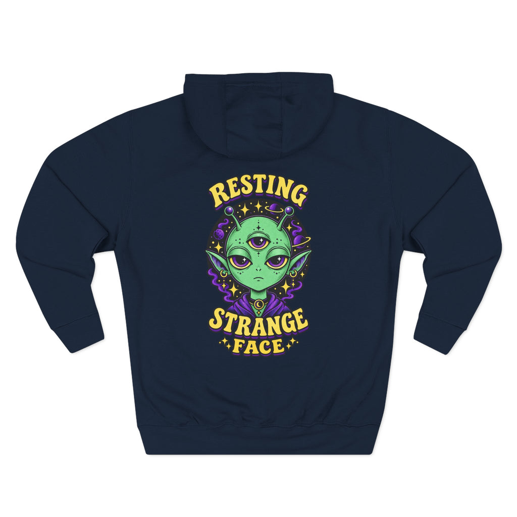 Resting Strange Face Alien hoodie | Three-Eyed Green Alien Illustration