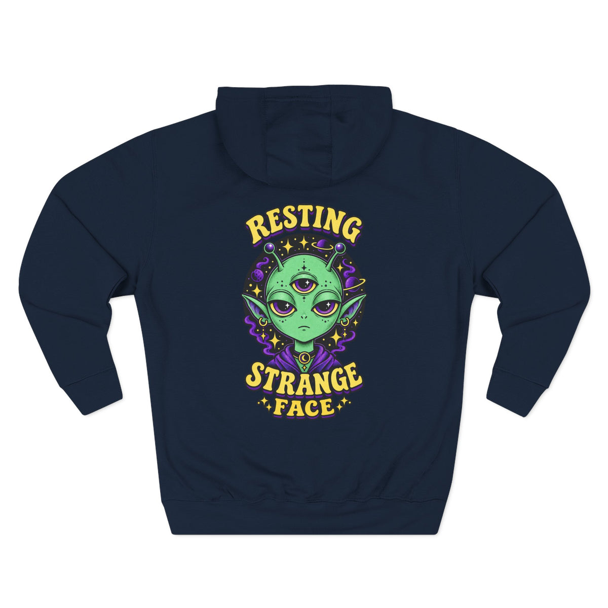 Resting Strange Face Alien hoodie | Three-Eyed Green Alien Illustration
