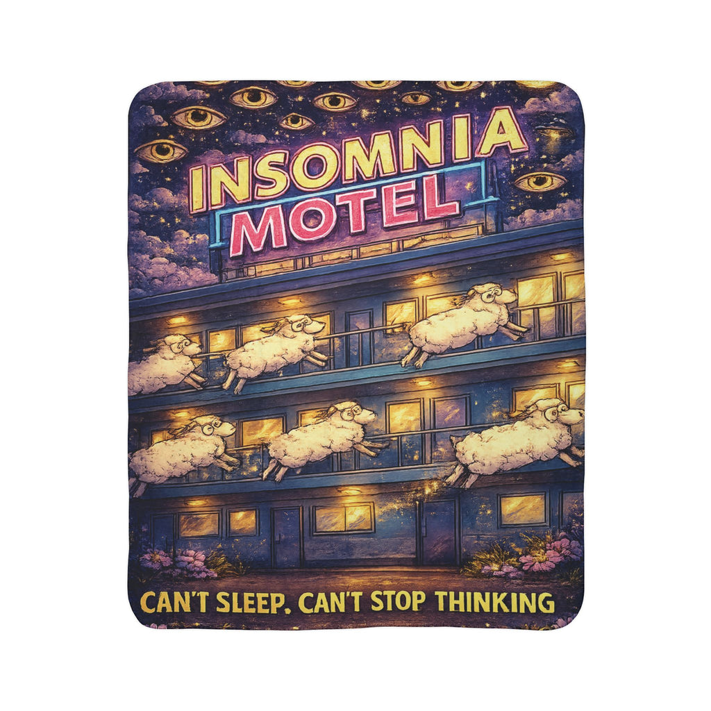 Insomnia Motel sheep pattern Fleece Sherpa Blanket | can't sleep can't stop thinking