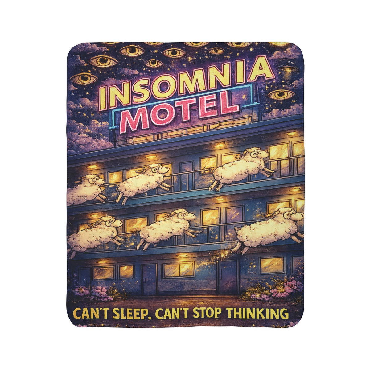 Insomnia Motel sheep pattern Fleece Sherpa Blanket | can't sleep can't stop thinking