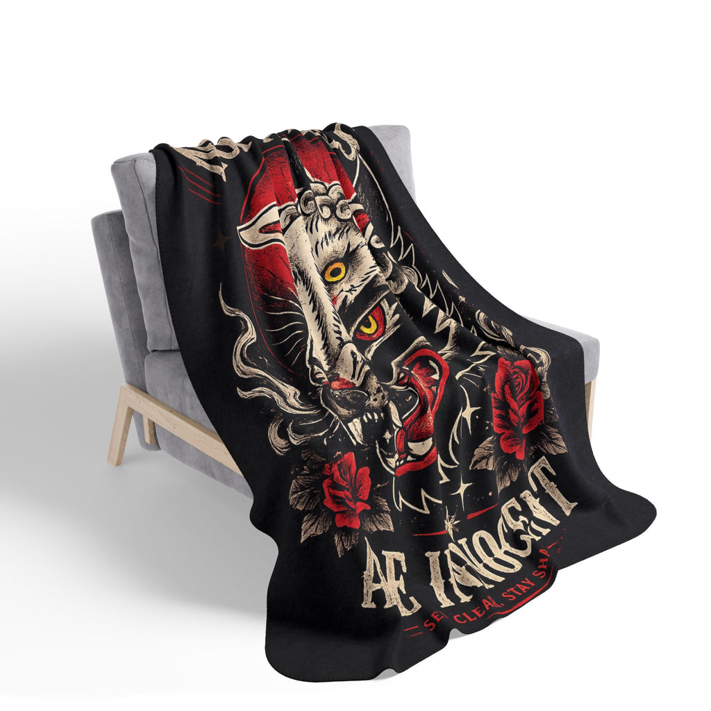 Not All Smiles Are Innocent Sherpa Blanket Gothic Wolf Throw Tattoo Style Blanket Dark Aesthetic Cozy Plush Blanket Alternative Home Decor