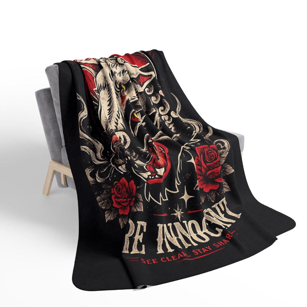 Not All Smiles Are Innocent Sherpa Blanket Gothic Wolf Throw Tattoo Style Blanket Dark Aesthetic Cozy Plush Blanket Alternative Home Decor