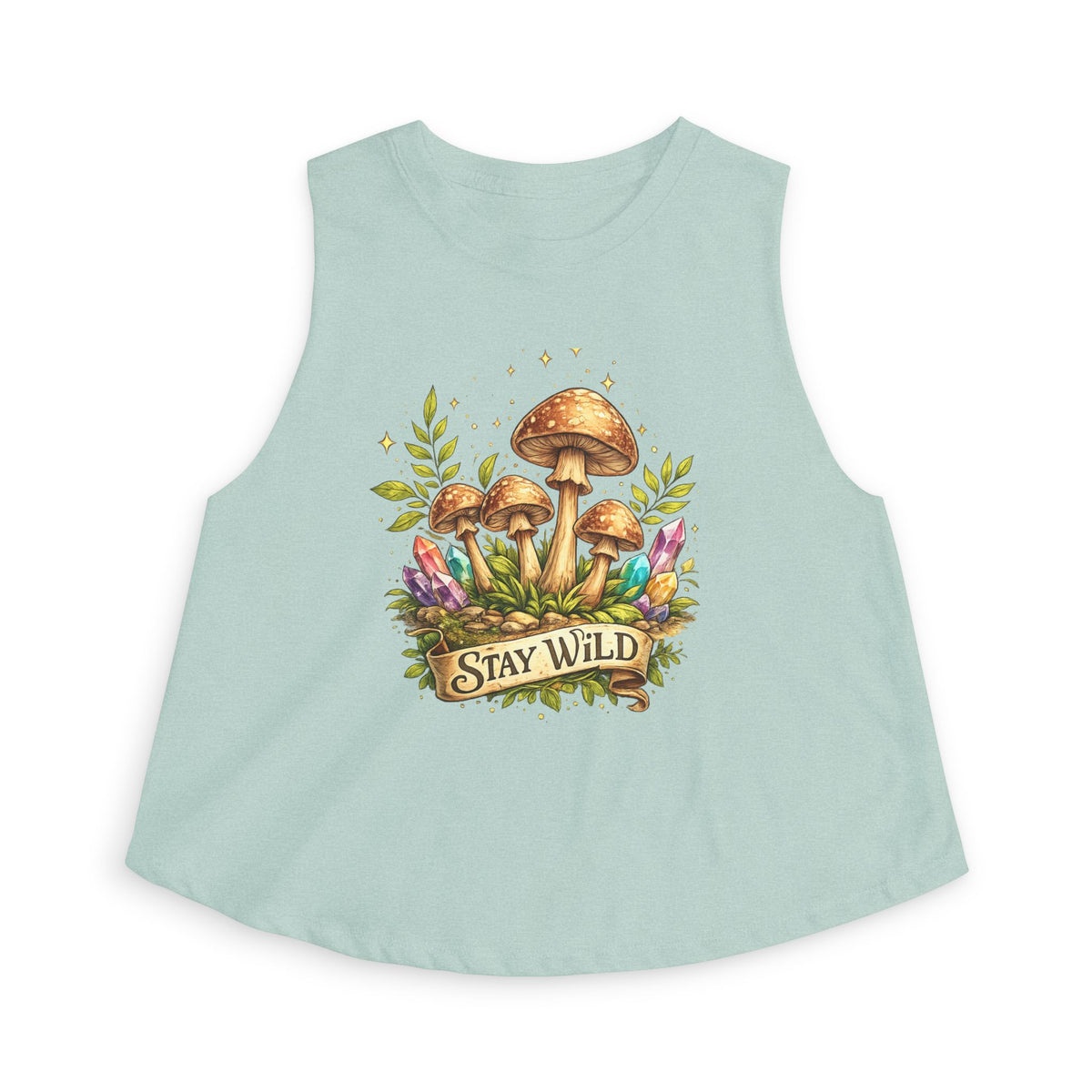 Stay Wild Mushroom Crop Tank Top Boho Nature Shirt Crystal Mushroom Graphic Tank Cottagecore Festival Top Womens Adventure Apparel