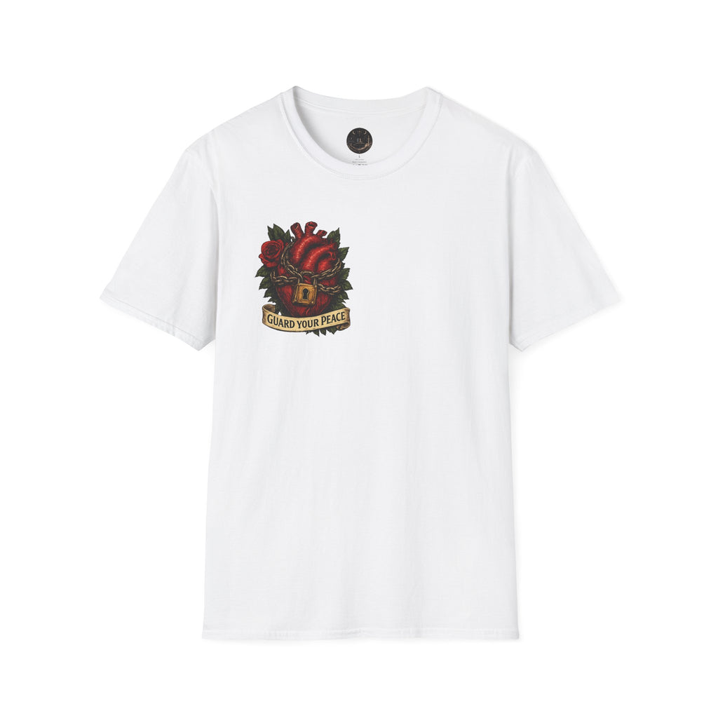 Guard Your Peace Heart graphic T-Shirt | anatomical heart, rose, lock
