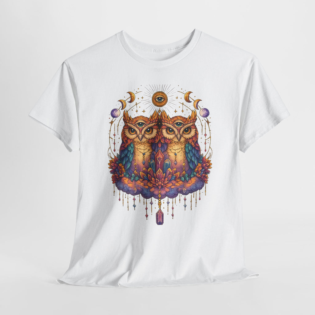 Mystical Triple Owl Illustration Tee Boho Moon Mystical Owl Shirt Boho Owl Graphic Tee Celestial Nature Shirt Spiritual Animal T Shirt