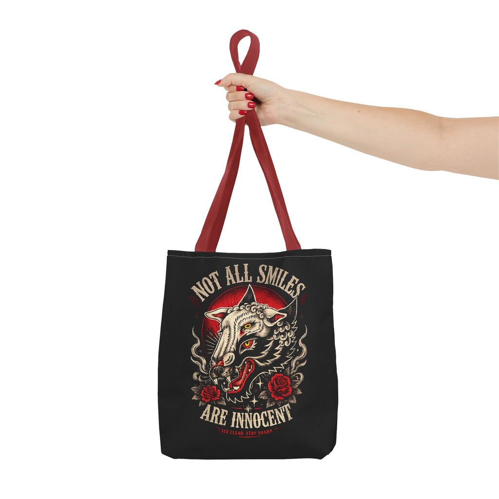 Not All Smiles Are Innocent Tote Bag – Gothic Wolf Skull Design