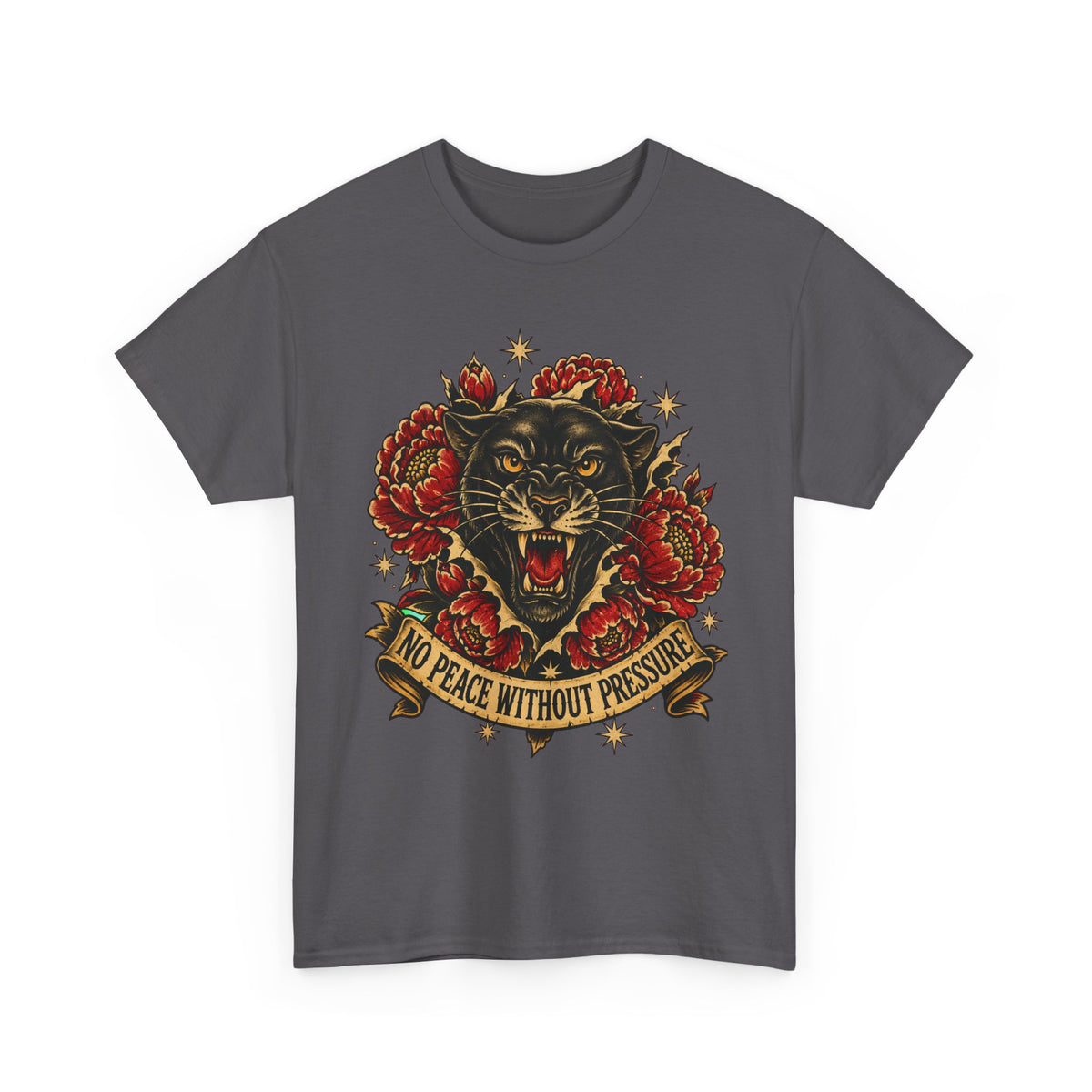 Roaring Panther with Roses T-Shirt | No Peace Without Pressure