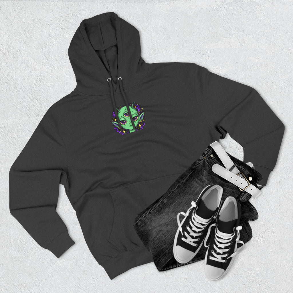 Resting Strange Face Alien hoodie | Three-Eyed Green Alien Illustration