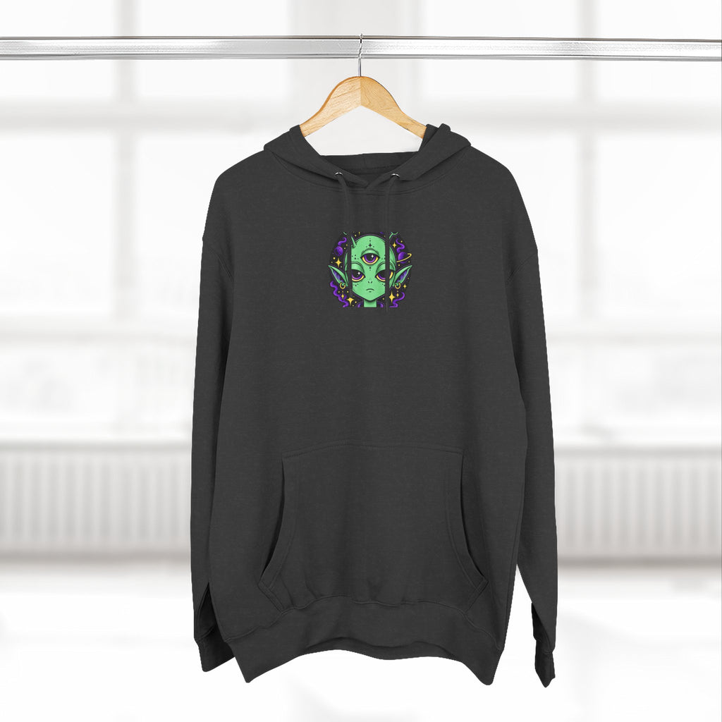 Resting Strange Face Alien hoodie | Three-Eyed Green Alien Illustration