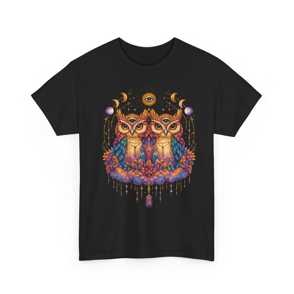 Mystical Triple Owl Illustration Tee Boho Moon Mystical Owl Shirt Boho Owl Graphic Tee Celestial Nature Shirt Spiritual Animal T Shirt