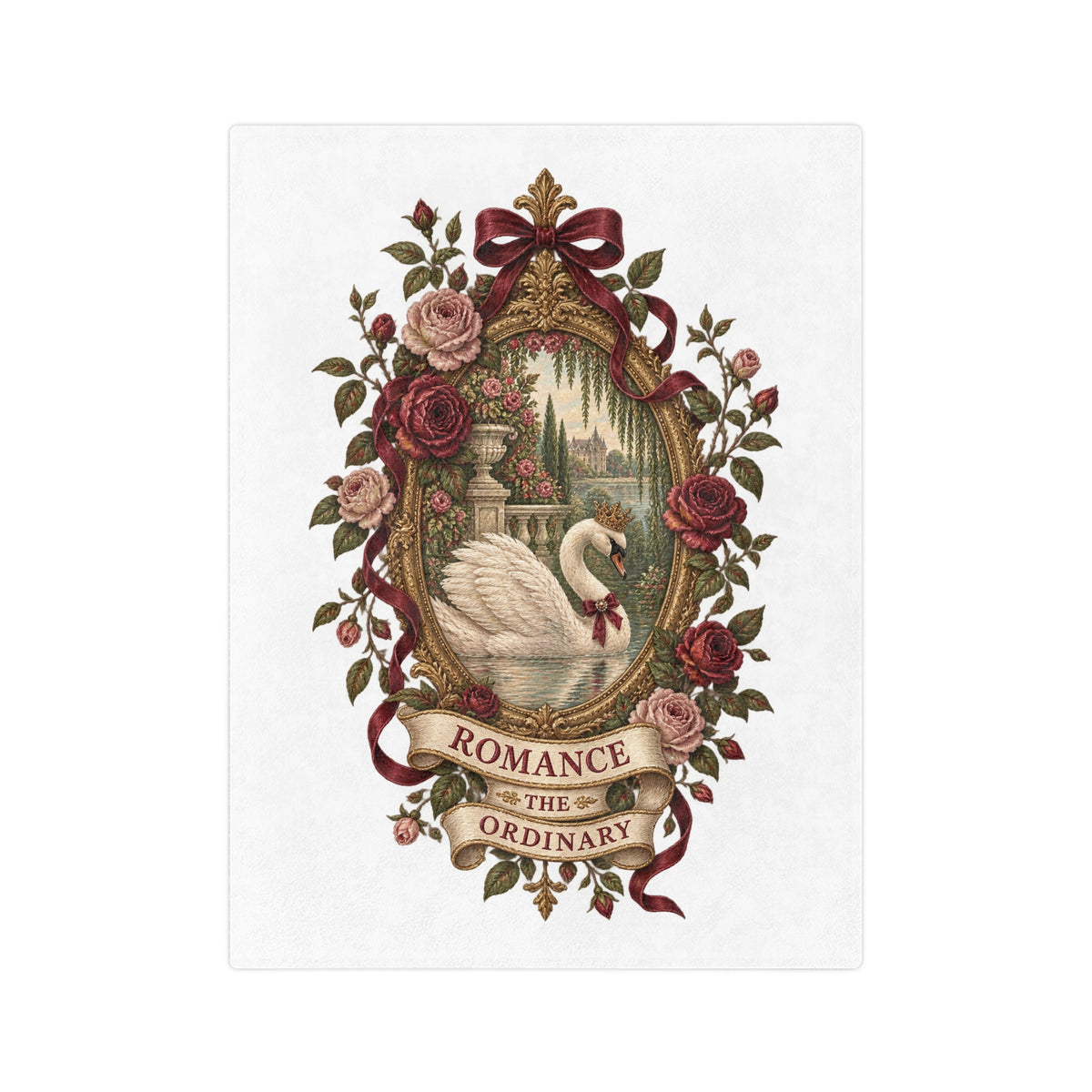 Romance the Ordinary Velveteen Microfiber Blanket | Swan Rose Victorian Illustration