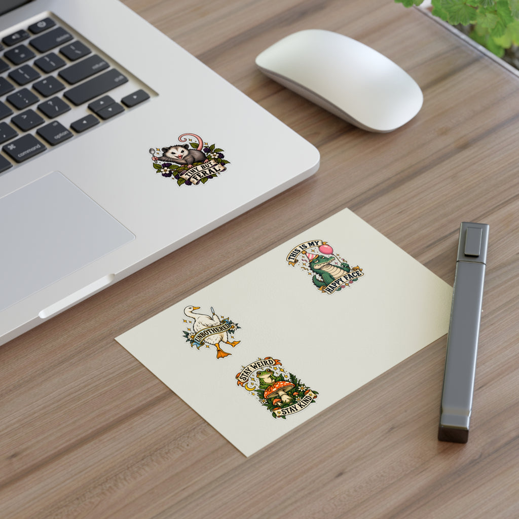 Whimsical Woodland Critters Sticker Sheet | Cute Frog Gator Opossum Goose